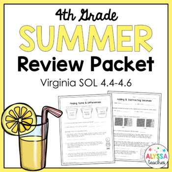 Preview of Fourth Grade Summer Math Review Packet (SOL 4.4, 4.5, 4.6)