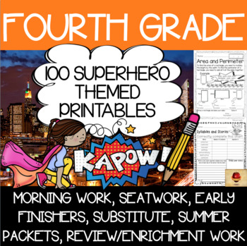 Preview of Fourth Grade Superhero Themed Worksheets {100 Standards Aligned Printables}