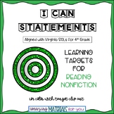 Fourth Grade Virginia SOLs I Can Statements for Reading No