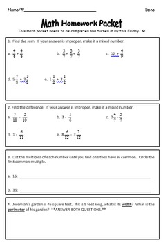 Preview of Fourth Grade Weekly Homework Packet, Quarter 4, Week 1