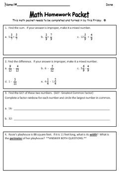 Preview of Fourth Grade Weekly Homework Packet, Quarter 4, Week 2
