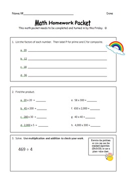 4th grade homework pdf