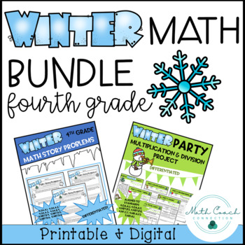 Preview of Fourth Grade Winter Math BUNDLE | 4th Grade Math Winter Project & Word Problems