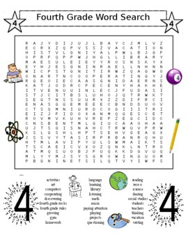 Preview of Fourth Grade Word Search PLUS End of the Year Word Search (2 Puzzles)