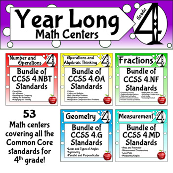 Preview of Fourth Grade Year Long Math Center Bundle - Fits all the CCSS