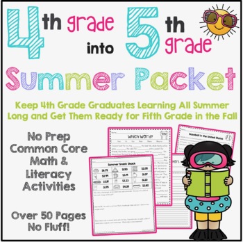 Preview of Fourth Grade into Fifth Grade Summer Packet