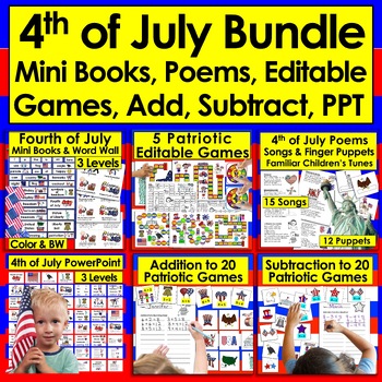 Preview of Fourth of July BUNDLE 6  Centers for Kindergarten First Grade Summer School