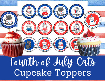 Preview of Fourth of July Cats Cupcake Toppers