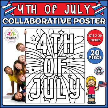 Preview of Fourth of July Collaborative Coloring Poster, Craft Project for Independence Day