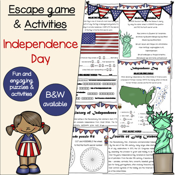 Preview of Fourth of July Escape Game and Activities (Independence Day)