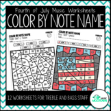 Fourth of July Music Worksheets: Color by Note Name