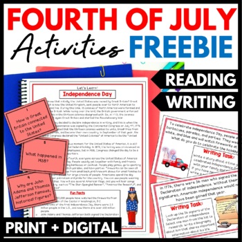Preview of Fourth of July Nonfiction Reading Passage with Questions and Writing Prompts