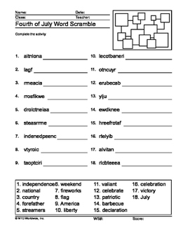 fourth of july word scramble printable by lesson machine tpt