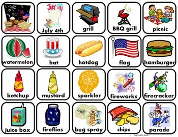 Preview of "Fourth of July" Words Matching/Memory Game/Flashcards for Autism