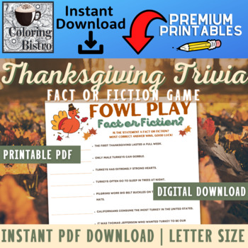 Preview of Fowl Play Thanksgiving Trivia Game,  Turkey Trivia Thanksgiving Printable