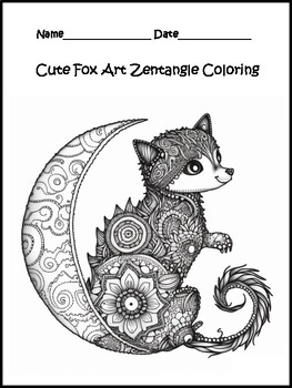 Preview of Fox Animal Zentangle Coloring Page - Free
