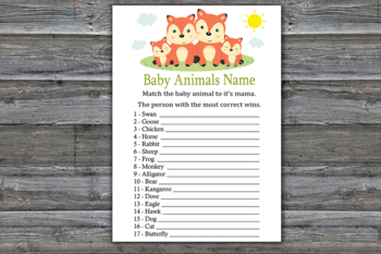 Fox Baby Animals Name Game Fox Baby Shower Games 295 By Sweetdesign