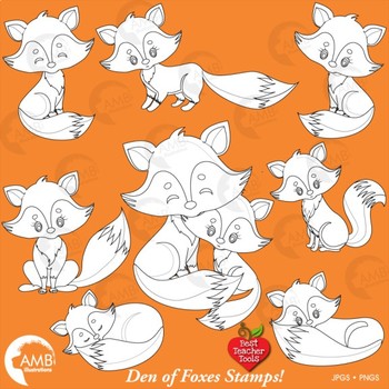 Preview of Fox Clipart, Cute Foxes Digital Stamps Clipart, Mother and Baby Fox, AMB-2236
