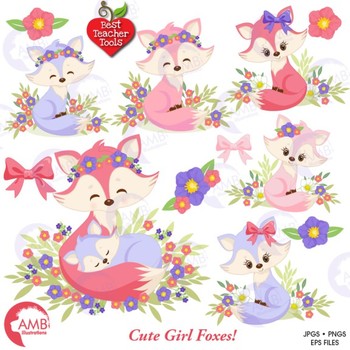 Preview of Fox Clipart, Cute Foxes Clipart, Mother and Baby Fox,  AMB-1377