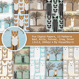 Fox Digital Paper Pack, 10 Handmade Printable Woodland Fox