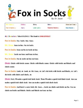 Fox In Socks Readers Theater By Joyful Literacy Tpt