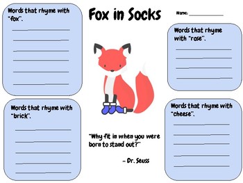 fox in socks writing prompt