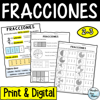 Preview of Fracciones de un entero - Fractions of a Whole in Spanish - Digital and Print