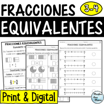 Preview of Fracciones equivalentes - Equivalent Fractions in Spanish