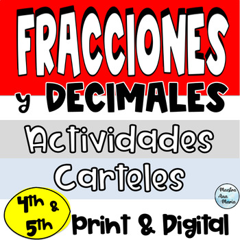 Preview of Fracciones  y decimales - Fractions and Decimals in Spanish - 4th Grade Math