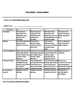 Preview of Fracking Debate Rubric