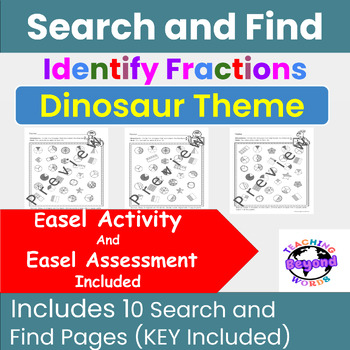 Preview of Dinosaur Fraction SEARCH and FIND | Seek and Find picture to match a FRACTION