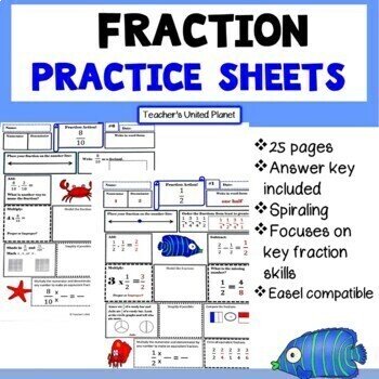 Preview of Fraction Practice Sheets - Spiraling fraction practice + Easel