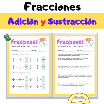 Preview of Fraction Activities / Addition and Subtraction Worksheets - in Spanish -