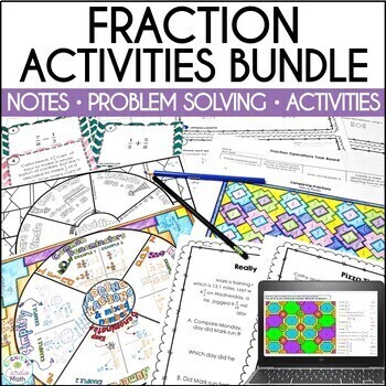 Preview of Operations With Fractions Coloring Sheets, Fraction Notes Games Problem solving