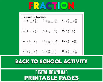 Preview of Fraction Activities - Printable Worksheets - Lessons Assessments Back to School