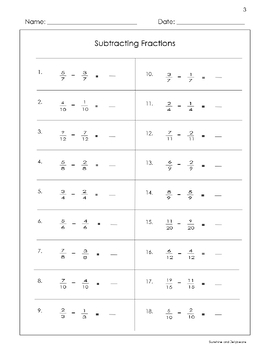 fraction addition subtraction basic 5 worksheets grade 3 4 ccss