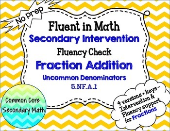 Preview of Fraction Addition Uncommon Denominators : RTI Intervention No Prep Fluency