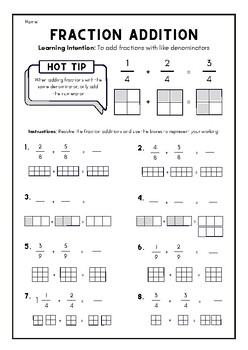 Fraction Addition Worksheet by Modern Academia | TPT