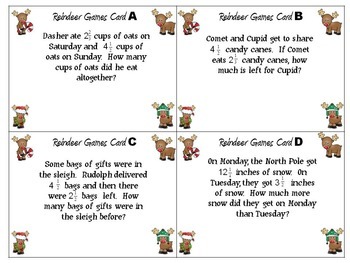 Fraction Addition and Subtraction Story Problems: Christmas Theme