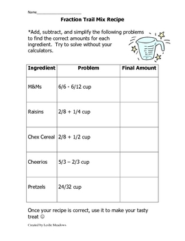 Free 4th Grade Cooking Worksheets Teachers Pay Teachers