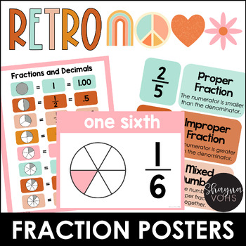 Preview of Fraction Anchor Chart- Retro Fraction Posters - Printable Fractions Strips