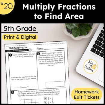 Preview of Multiply Fractions to Find Area Exit Tickets/Homework -iReady Math 5th Grade L20