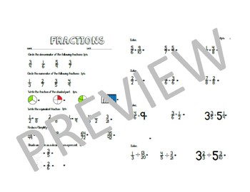 Preview of Fraction Assessment Pre/Post Test