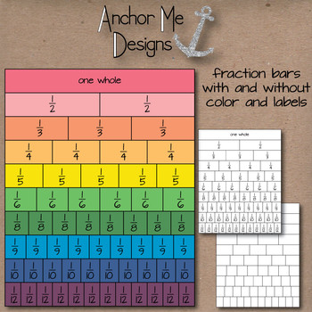 Preview of Fraction Bar Shaded Clip Art- halfs to fifths, sixths, eights-tenths & twelfths