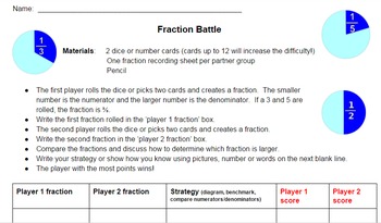 Preview of Fraction Battle Game - CCSS