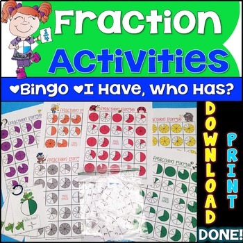 Preview of Fraction Bingo Game & Fraction I Have Who Has Games Bundle 3rd 4th Grade