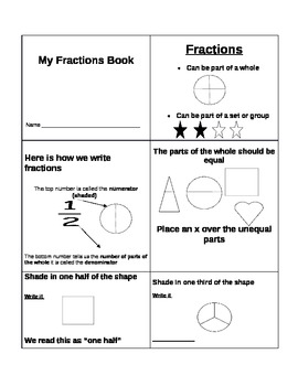 Preview of Fraction Booklet For Kids