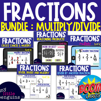 Preview of Fraction Boom Deck Bundle for multiplying and dividing fractions  | Boom Cards™