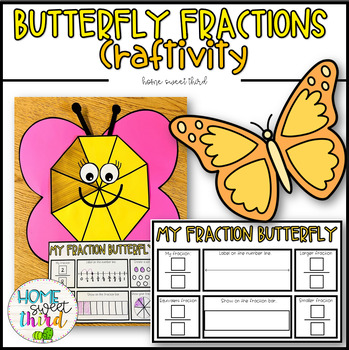 Preview of Fraction Butterflies | Spring Craftivity Bulletin Board | Comparing Fractions