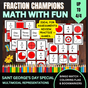 Preview of Fraction Champions Bingo Match, Saint George's Day With Wall Poster and Coloring